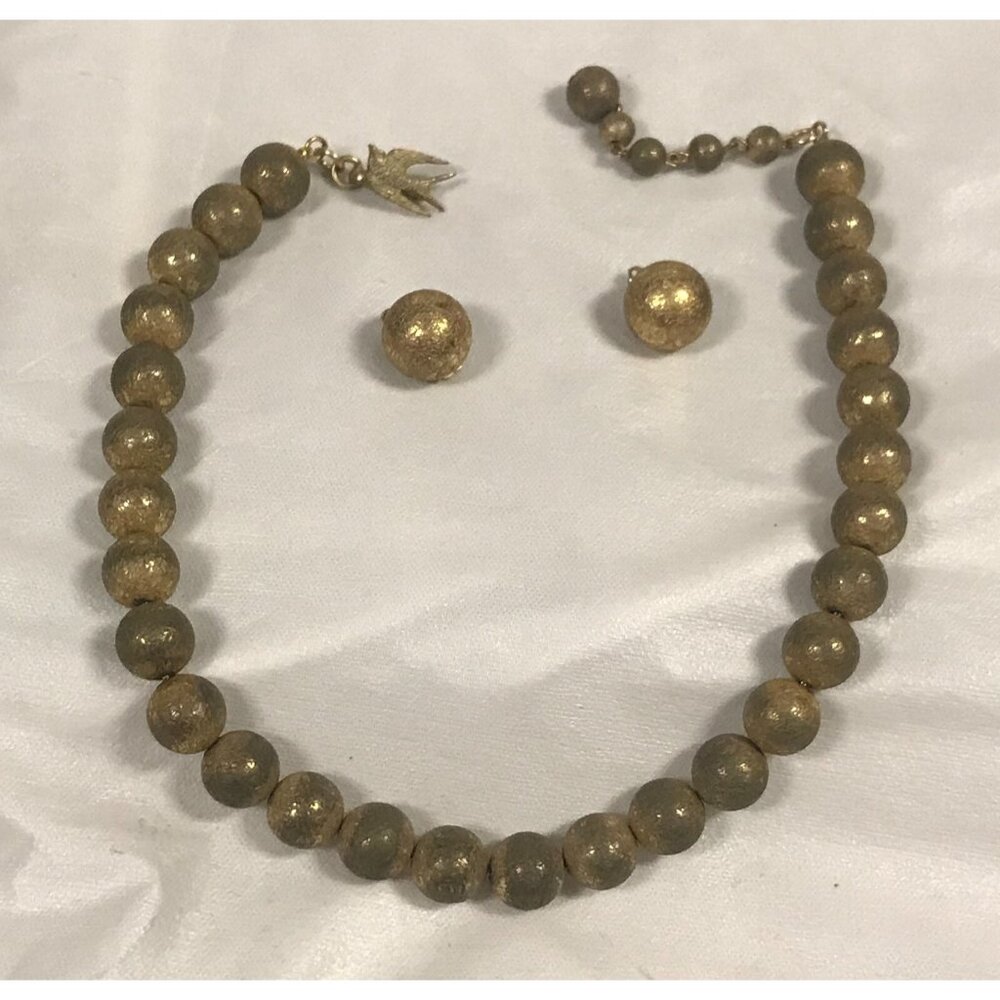 1950s Josef Morton Signed Metal Necklace & Earrings Set Vintage (Miriam Haskell)